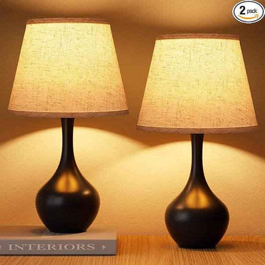 Seealle Touch Table Lamps for Bedroom Set of 2,3-Way Dimmable Small Bedside Lamps for Night Stands with Wires, Black Desk Lamps for Kids Room,Office,Living Room, End Table(LED Bulbs Included)