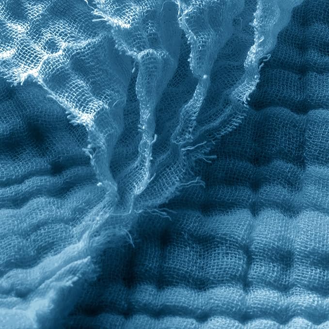 Carriediosa 100% Cotton Muslin Throw Blanket 70" X 80" Twin Size，4-Layers Summer Gauze Throws for Bed Couch，Soft Lightweight Breathable Linen Blankets Bedspread for Adults All Season，Dusty Blue