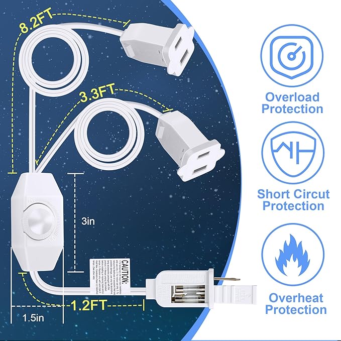 Plug in Dimmer, Lamp Dimmer Switch with Cord for Christmas Village Houses Lights Cord, Table or Floor Lamps, Incandescent/Halogen, Dimmable LED/CFL Lights, Rotary Control, 150W, 12.7 Feet
