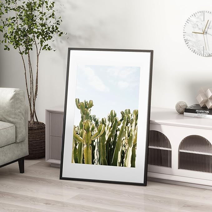 18x24 inch Metal Poster Frame - 18 x 24 Thin Aluminum Picture Frames Matted for 16x20 Photos, Artworks, Prints, Puzzle - High Definition Plexiglass - Vertical and Horizontal Display - Wall Hook Hanging Hardware Included - Black, 4 Pack