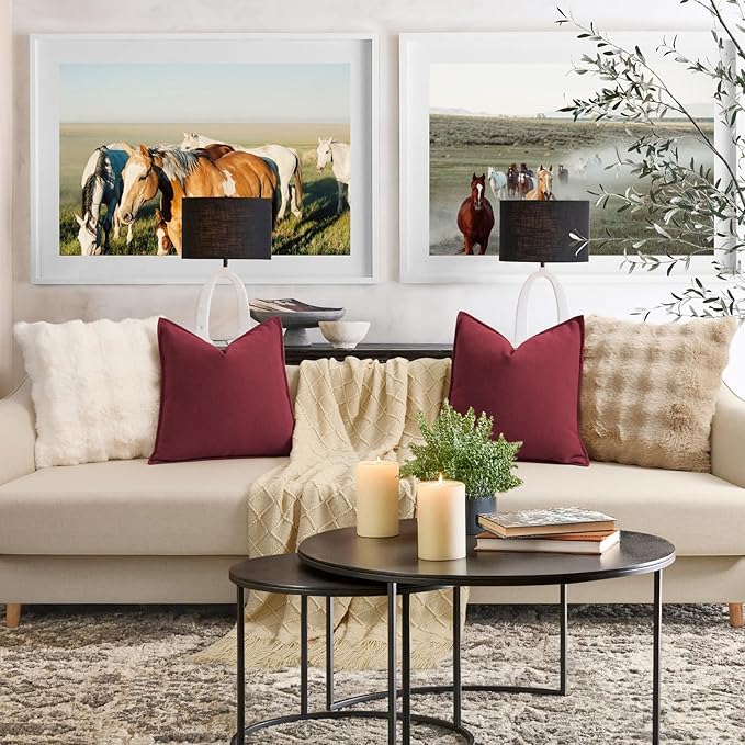 ZWJD Burgundy Pillow Covers 20x20 Set of 2 Chenille Throw Pillow Covers with Elegant Design Soft and Luxurious Decorative Throw Pillows for Couch, Bed, and Home Decor