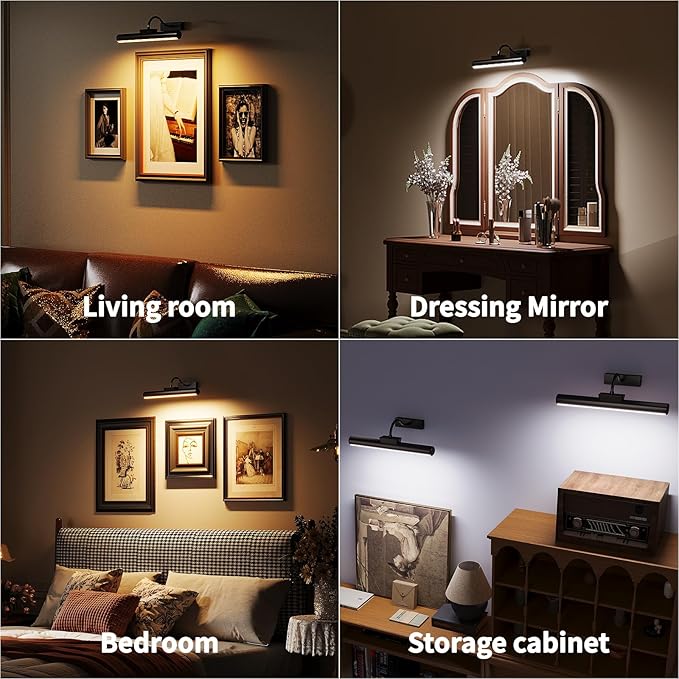 Picture Light, Wireless Picture Light with Remote, Battery Operated 5000mAh, 3 Color Modes and Dimmable LED Lights with Timer for Paintings, Gallery, Wall, Dartboard, Bedroom (Black-1Pack)