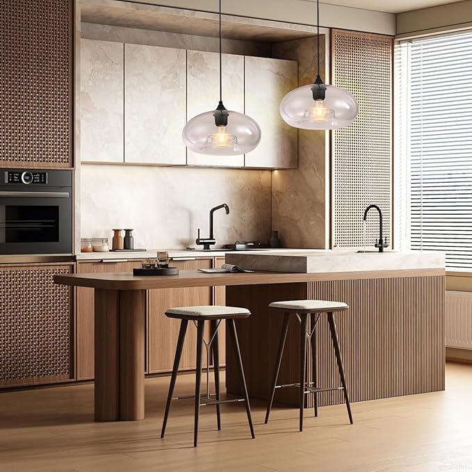 Clear Glass Pendant Lights Kitchen Island Lighting Globe Pendant Light Fixtures IIndustrial Vintage Pendant Lighting for Kitchen Island Bedroom Living Dining Room Light Fixture