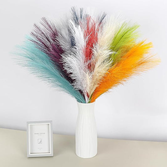 90 Pcs Pampas Grass Rainbow Decor 21.7" Fluffy Faux Short Multicolor Pampas Grass Artificial Small Pompas Grass Flower Vase Filler for Home Wedding Decoration