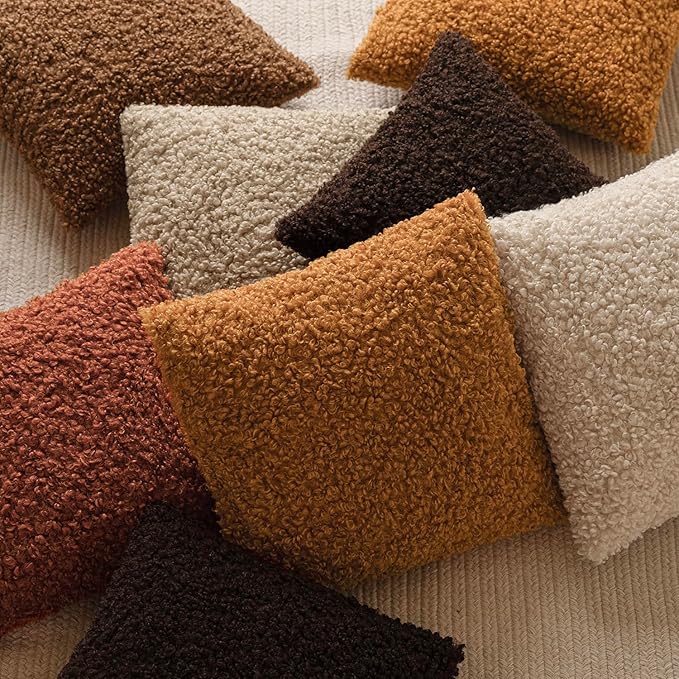 Foindtower Set of 2 Curly Teddy Wool Pillow Covers Decorative Boucle Textured Lumbar Throw Pillow Faux Fur Sherpa Pillowcases Sheepskin Fuzzy Cushion Case for Sofa Bedroom Car 12"x20" Orange