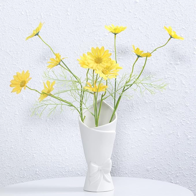 Matte White Bowknot Ceramic Vase, Modern Flower Vases for Home Decor, Pampas, Living Room, Mantel, Table Decoration (Model B)
