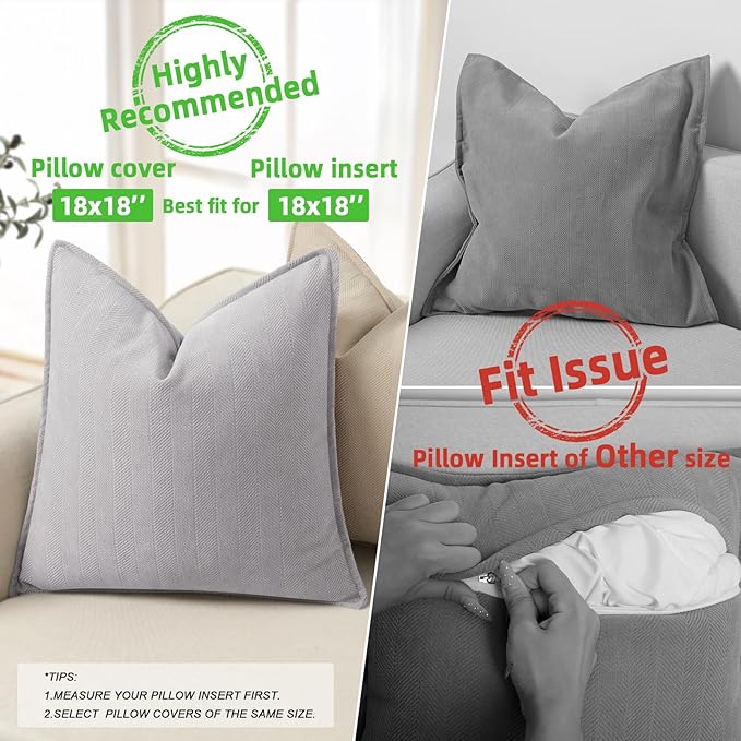 ZWJD Light Gray Pillow Covers 18x18 Set of 2 Chenille Throw Pillow Covers with Elegant Design Soft and Luxurious Decorative Throw Pillows for Couch, Bed, and Home Decor