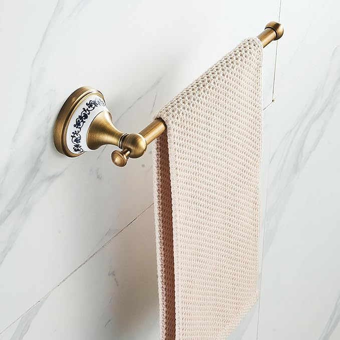 Hand Towel Bar for Bathroom Antique Bronze Brass, Rustproof Wall Mounted Towel Rack Hanger Bathroom Hardware Accessories Towel Holder,Porcelain Design