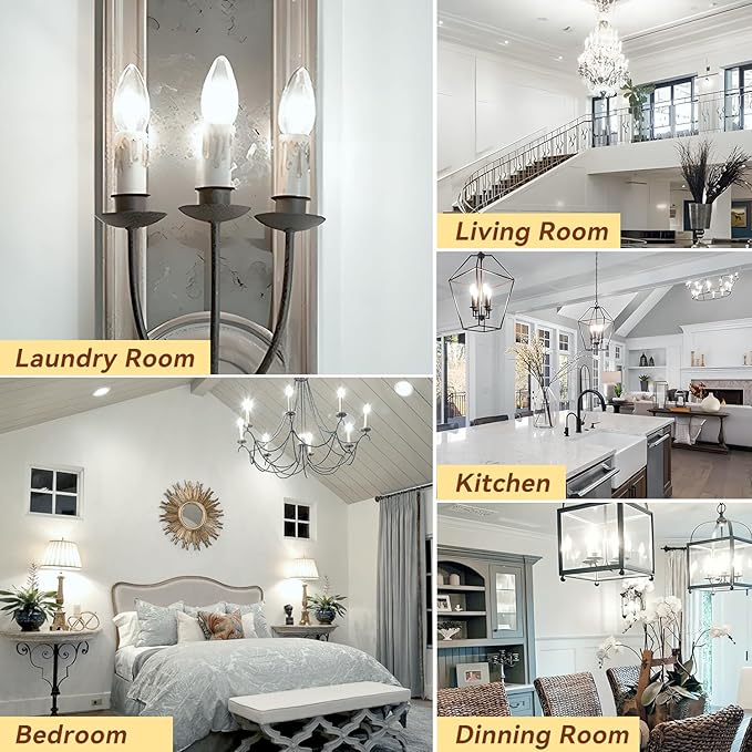 TJOY LED Candelabra Bulbs Dimmable, 60W Equivalent Chandelier Light Bulb, E12 Small Base, 4.5W 5000K Daylight White, B11 Vintage Filament Clear Glass Candle Light for Ceiling Fan Chandeliers, 12Pack