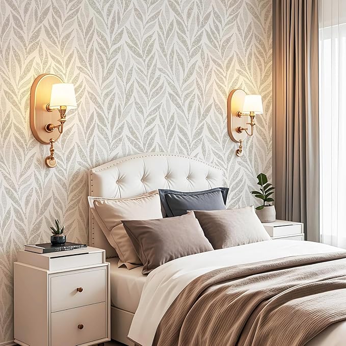 Safiyya 787"x17.3" Boho Peel and Stick Wallpaper Beige and White Wallpaper Leaf Self Adhesive Removable Wall Paper for Bathroom Bedroom Contact Paper for Walls Vinyl Roll