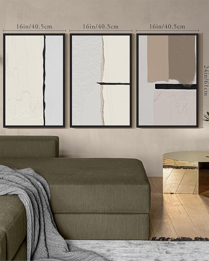 KUVIOKE Neutral Abstract Framed Wall Art Beige Mid Century Textured Wall Decor Minimalist Modern Illustrations Art Print Home Decor 16x24in (Black Framed)