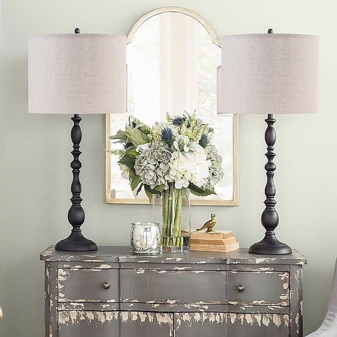 GO&SO Drum Lamp Shades Set of 2 Medium,Oatmeal Linen Lamp Shade 13"Top x 13"Bottom x 10"High(Spider),Replacement Lamp Shades for Floor Lamps,Table Lamp Shade,Hand Crafted Lampshade,Assembly Required