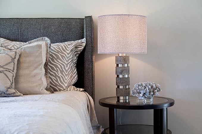 Wellmet 16"x16"x12" Assembly Required Lampshade for Table Lamp, Bedside Lamp, Floor Lamp, Fabric Drum Lampshade Classic Modern Style, Spider Fitter, Grey