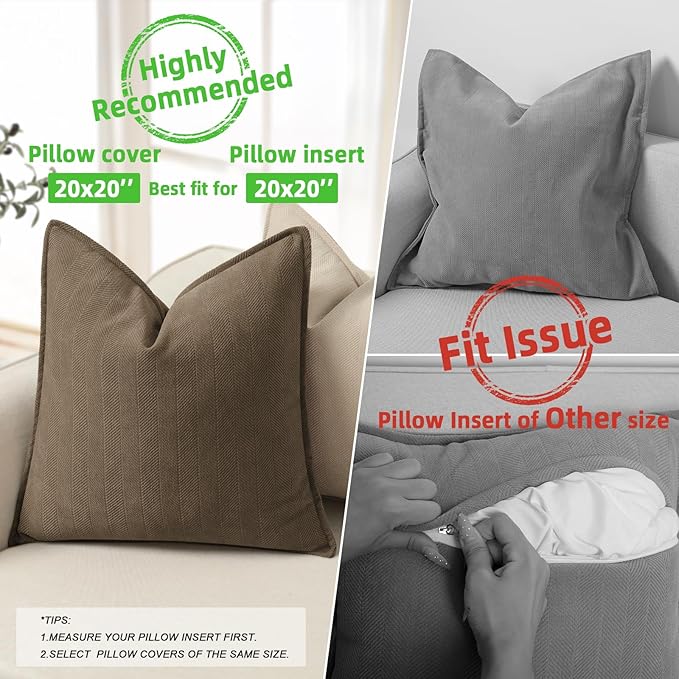 ZWJD Brown Pillow Covers 20x20 Set of 2 Chenille Throw Pillow Covers with Elegant Design Soft and Luxurious Decorative Throw Pillows for Couch, Bed, and Home Decor