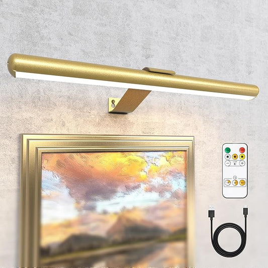 16inch Battery Operated Picture Light for Painting Artwork Led Accent Display Light Painting Light with Remote,Rechargeable Picture Lght for Art Portrait Frame Dartborad Gallery Full Metal
