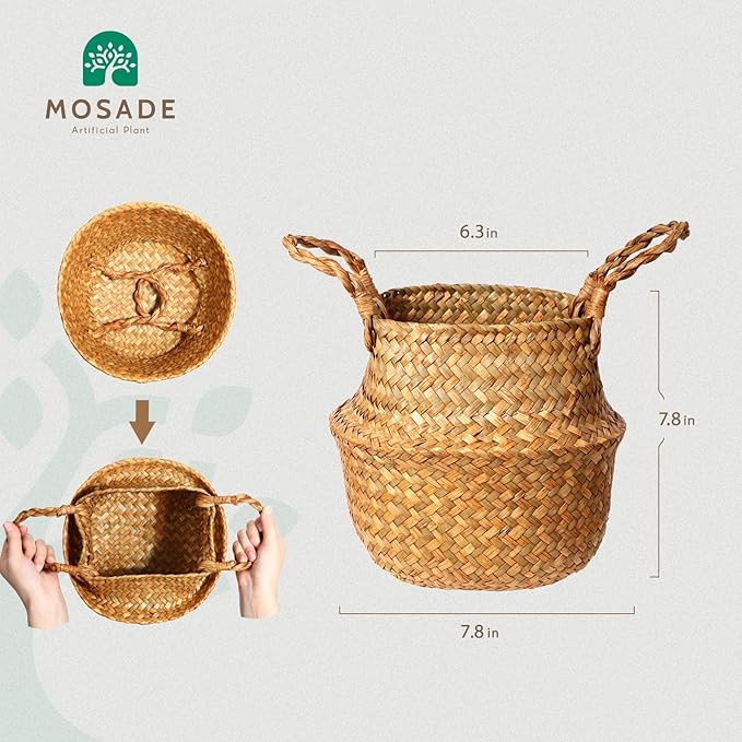 MOSADE Artificial Olive Tree 7 Feet Fake Olive Silk Plant and Handmade Seagrass Basket, Perfect Tall Faux Topiary Silk Tree for Indoor Entryway Modern Decor Home Office Porch Balcony Gift,2Pack