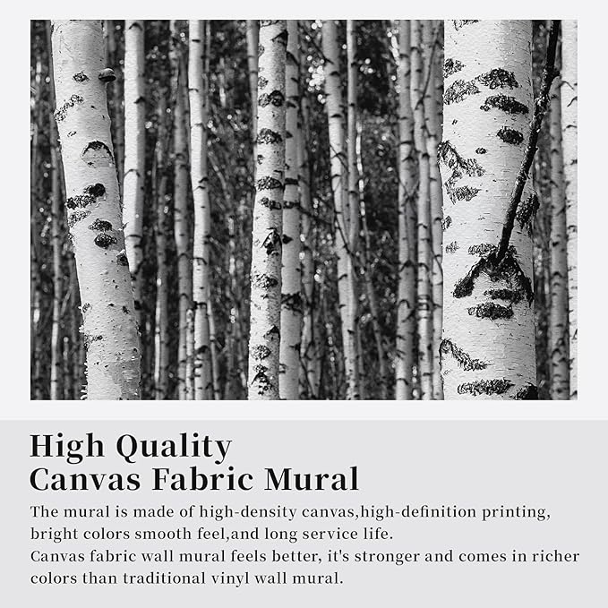 Large Black White Forest Murals 3D Peel and Stick Wallpaper Mural 148" Wx 98" H Nature Birch Trees Woodland Wall Mural Home Decor for Bedroom Livingroom Backdrop Wall Covering Poste