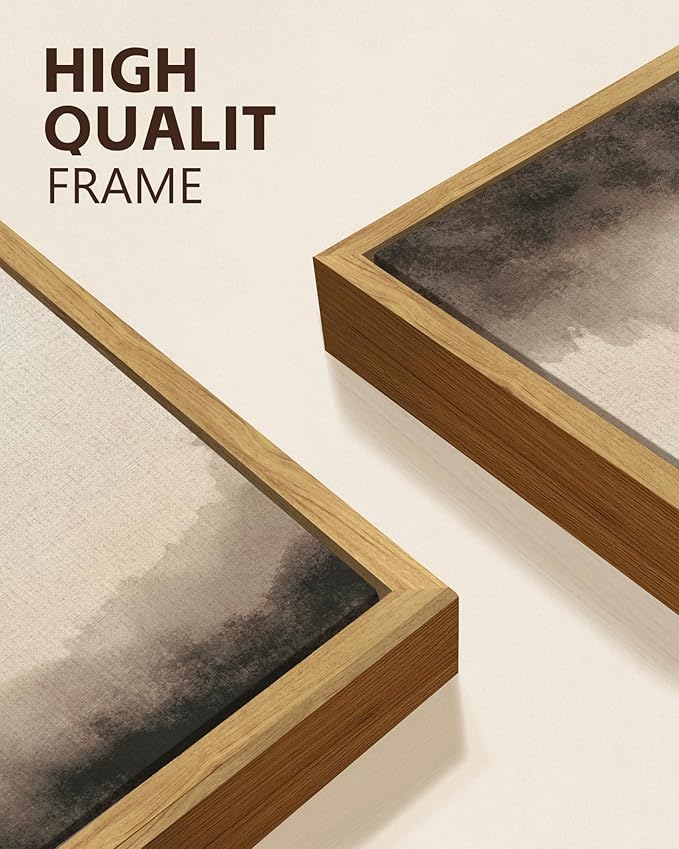 KUVIOKE Watercolor Brown Landscape Abstract Framed Wall Art Nature Wilderness Illustrations Wall Decor Minimalist Modern Art Print Home Decor 12x16in (Natural Framed)