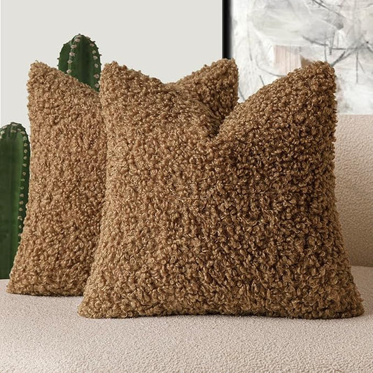 Foindtower 2 Pieces 26x26 Inch Dark Bronze, Faux Fur Throw Pillow Cover Accent Sherpa Furry Pillow Covers Fuzzy Soft Pillowcases Cozy Sheepskin Decorative Fleece Cushion Case for Bed Couch Living Room