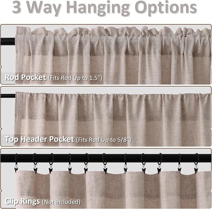 Guken Oatmeal Linen Curtains 84 Inch Length for Living Room Bedroom 2 Panels Set Rod Pocket Light Filtering Semi Sheer Window Curtains 52 Inch Width Boho Farmhouse Linen Drapes, W52xL84