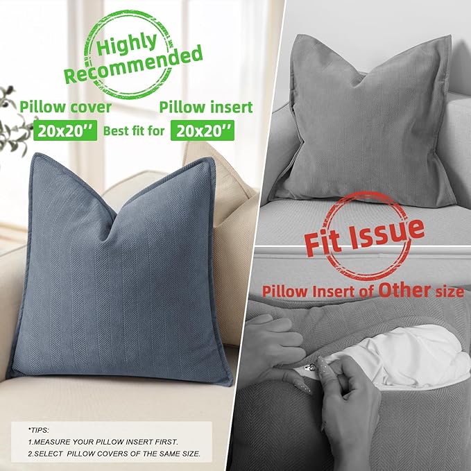 ZWJD Dusty Blue Pillow Covers 20x20 Set of 2 Chenille Throw Pillow Covers with Elegant Design Soft and Luxurious Decorative Throw Pillows for Couch, Bed, and Home Decor