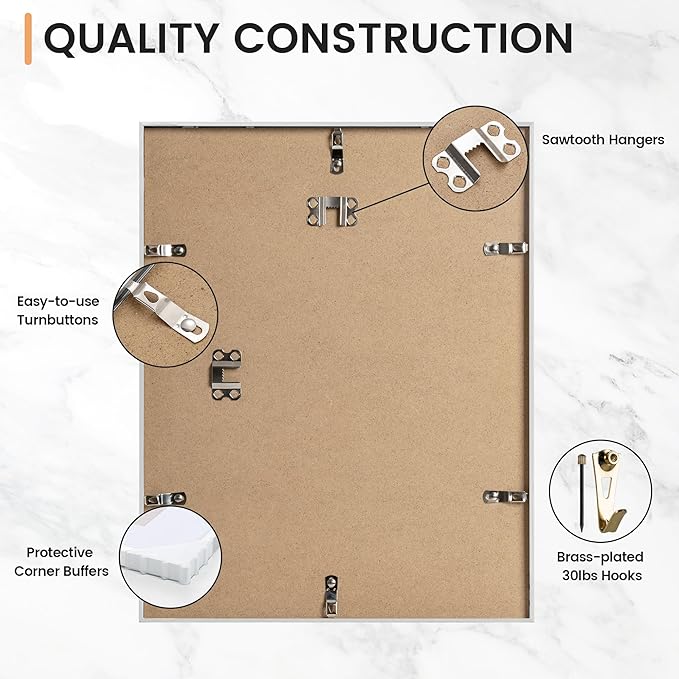 11x14 inch Metal Picture Frame - 11 x 14 Thin Aluminum Photo Frames with 8x10 Removable Mat - High Definition Plexiglass - Vertical and Horizontal Display - Wall Hook Hanging Hardware Included - Silver, Set of 4