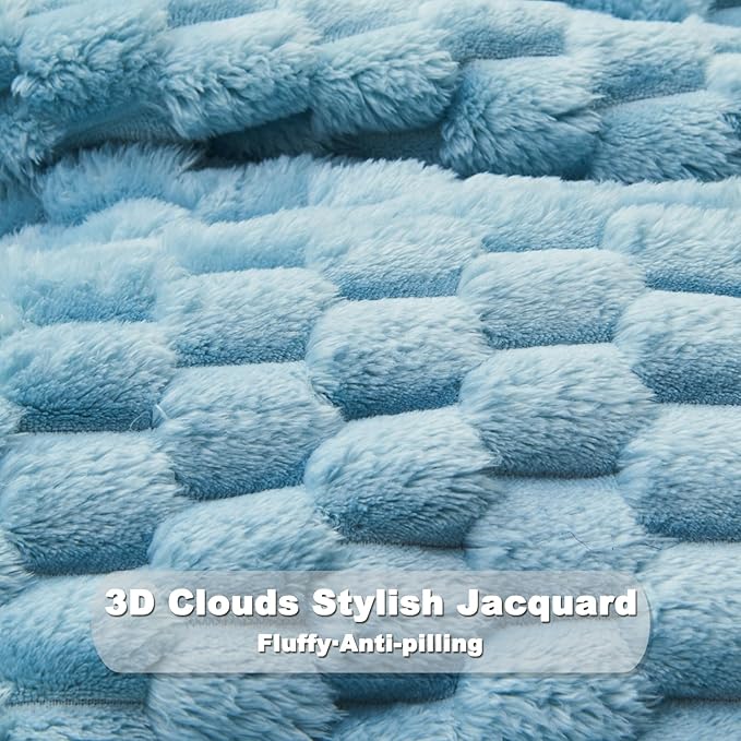 NEWCOSPLAY Super Soft Throw Blanket Blue Premium Silky Flannel Fleece 3D Clouds Stylish Jacquard Lightweight Bed Blanket All Season Use 350GSM (Blue, Throw(50"x60"))