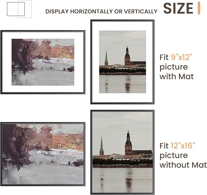 12x16 Metal Picture Frame, 12x16 Black Frame with Removable Mat for 9x12 Photo, High End Metal Poster Frame for Wall or Tabletop Display,Set of 1