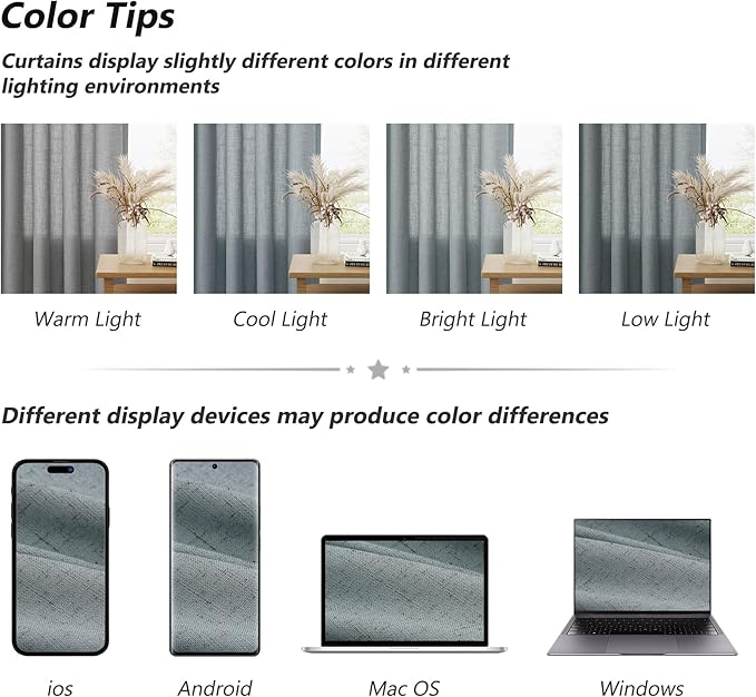 Guken Dark Blue Linen Curtains 96 Inches Long 2 Panel Set Rod Pocket Semi Sheer Dining Room Cozy Bedroom Decor Cotton Look Country Rustic Boho Farmhouse Curtains, 52x96