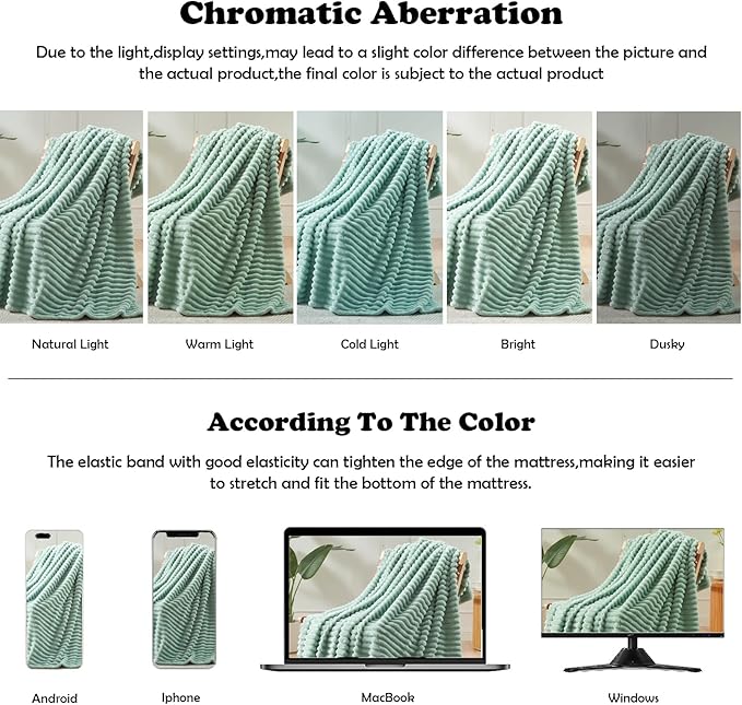 NEWCOSPLAY Super Soft Throw Blanket New Sage Green Premium Silky Flannel Fleece 3D Ribbed Jacquard Lightweight Bed Blanket All Season Use (New Sage Green Ribbed, Throw(50"x60"))