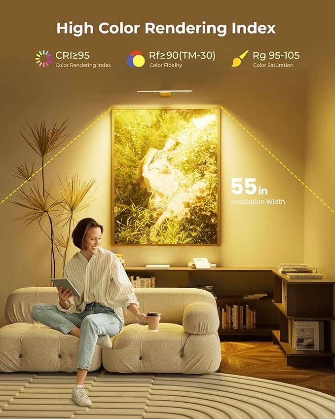 Rechargeable 12000mAh Picture Light for Wall with Remote, 3 Color Temps, Dimmable, Timer, for Gallery Poster Frame Painting Photo Art Display (Gold, 1 Pack)