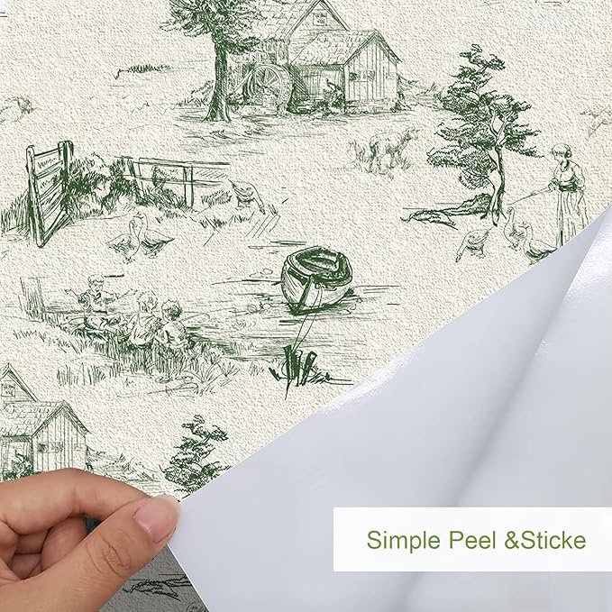 QUCHENG Toile de Jouy Wallpaper Chinoiserie Style Wall Sticker Monochrome Landscape Dresser Decal Removabal Self Adhesive Decor Peel and Stick Furniture Stickers Vintage Bedroom Livingroom Decoration