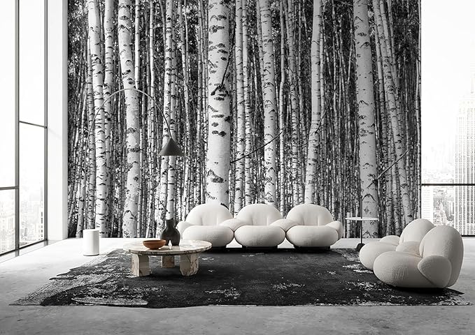 Large Black White Forest Murals 3D Peel and Stick Wallpaper Mural 148" Wx 98" H Nature Birch Trees Woodland Wall Mural Home Decor for Bedroom Livingroom Backdrop Wall Covering Poste