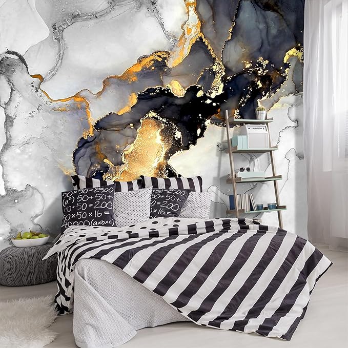 -Grey and White Marbled Fabric Wallpaper Living Room Abstraction Art Bedroom Bathroom Large Wall Mural- 160"x108"（ not Peel and Stick）