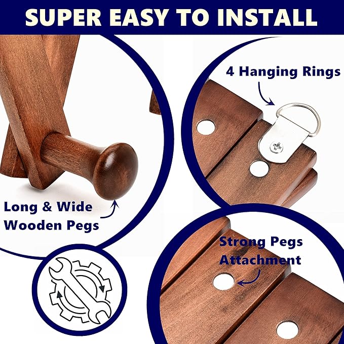 Amber Home Wood Accordion Wall Rack 13 Hooks (Pegs), Expandable Wall Mounted Hanger for Coat, Hat, Scarf, Coffee Mugs, X Shape Coat Hooks (Antique Retro Color)