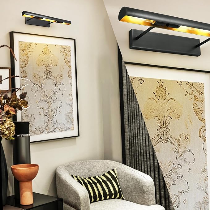 Matte Black Picture Lights for Wall, 24" Art Light Hardwired, 3-Light Bronze Gallery Light, Warm White 2700k Dimmable Picture Frame Lights, 270° Vanity Light for Bathroom, Living Room, Hallway