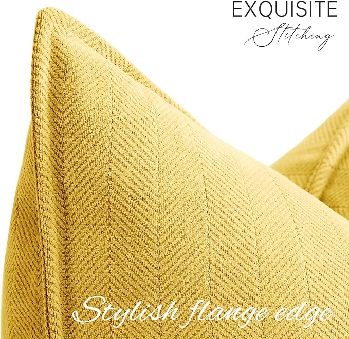 ZWJD Yellow Pillow Covers 12x20 Set of 2 Chenille Throw Pillow Covers with Elegant Design Soft and Luxurious Decorative Throw Pillows for Couch, Bed, and Home Decor