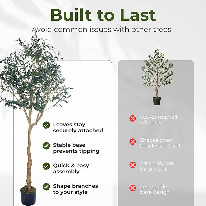 Artificial Olive Tree - 6ft Realistic Artificial Plants Indoor Decor - Elegant Faux Olive Tree for Living Room, Bedroom, Bathroom, Office - Tall Fake Potted Plants with Moss Base for Chic Home Décor