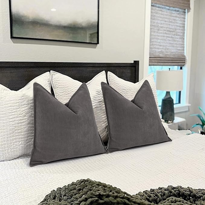 ZWJD Rustic Gray Pillow Covers 22x22 Set of 2 Chenille Throw Pillow Covers with Elegant Design Soft and Luxurious Decorative Throw Pillows for Couch, Bed, and Home Decor