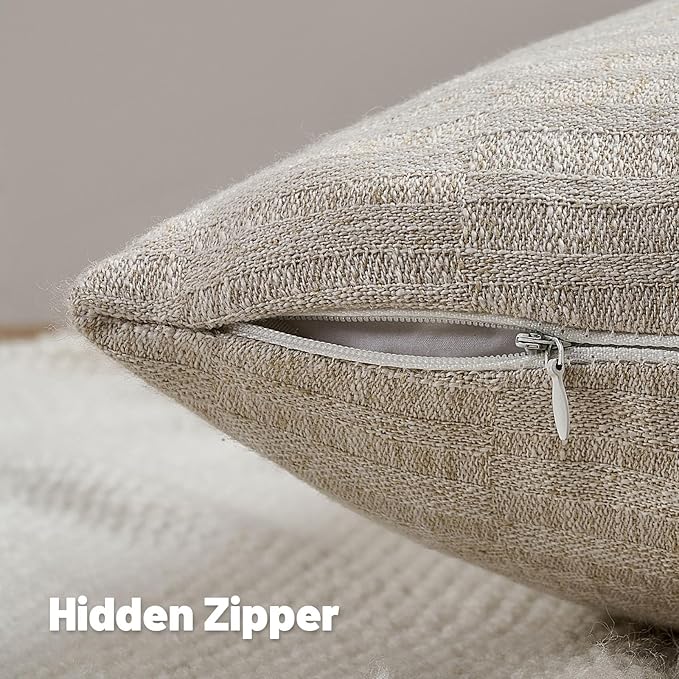 FUTEI Natural Decorative Throw Pillow Covers 16x16 Inch Set of 2,Soft Linen Slub Texture Cushion Case,Farmhouse Home Decor for Couch Bed Living Room