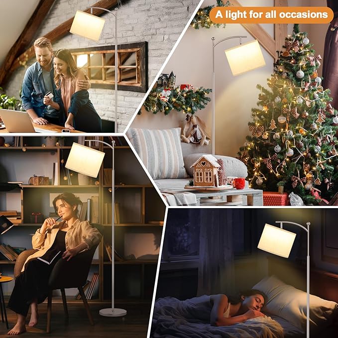 60" Floor Lamps for Living Room with 3 Color Temperatures, Adjustable Beige Shade with Light Gold Pole, Tall Lamps for Living Room Bedroom Office Classroom Dorm Room, 9W Bulb Included