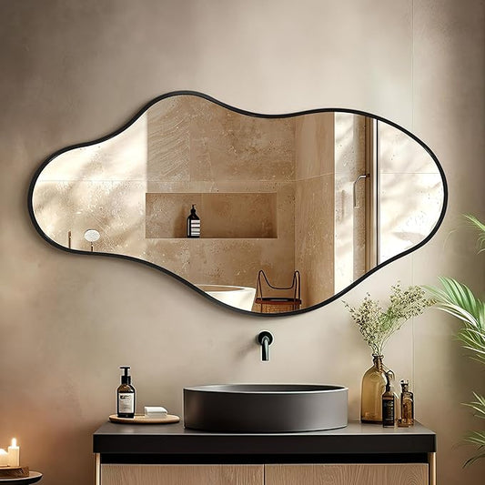 Bathroom Mirrors for Over Sink - Long Wall Mirrors Decorative 20"x 36" Asymmetrical Abstract Aviation Aluminum Alloy Frame Unique for Bedroom, Living Room, Cloakroom, Entryway Black