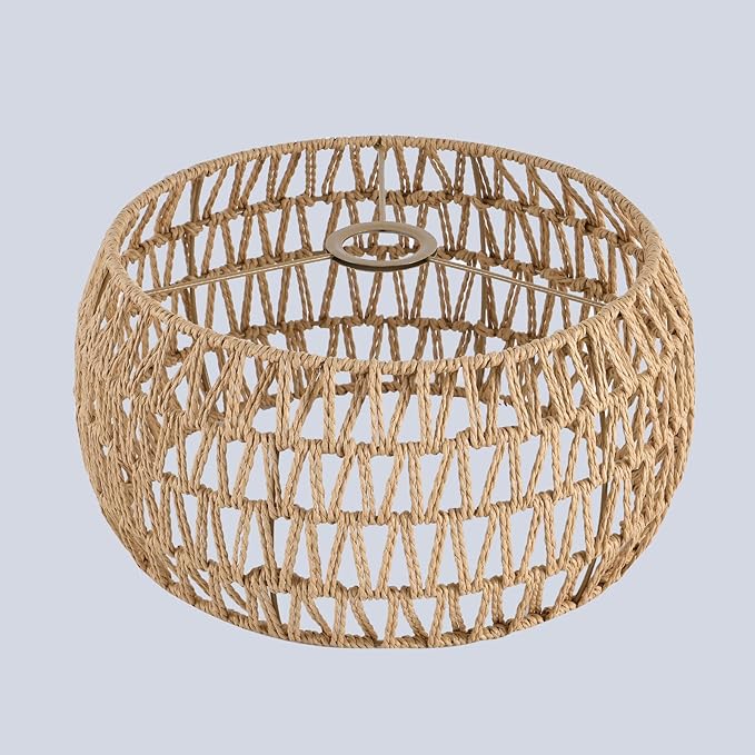 13" Rattan Lamp Shade, Bohemian Handmade Woven Lampshade for Kitchen Island Dining Room Living Room Farmhouse Rattan Hanging Lamp Shade 1 -Pack