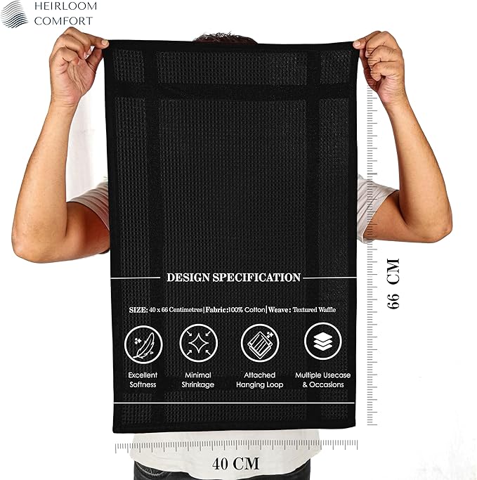 12 Pack Black Waffle Weave Kitchen Towels, 16x26 Inch, 100% Cotton Dishcloth Set, Super Absorbent, Fast Dry, Teal Towels, Soft Hand Towel, Dish Rags, Wash Cloth, Cleaning, Durable