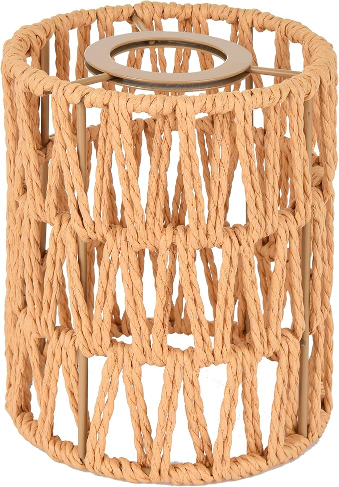 MELUCEE Boho Rattan Lamp Shade, Hand Woven for Pendant, Ceiling, Chandelier, Wall Sconce - Cylinder Woven Replacement, 6.0x4.7x1.65 inch (Brown)