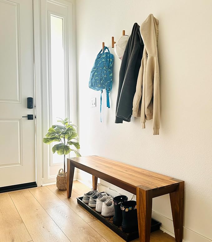 Wooden Coat Hooks, Decorative Wall Hooks for Bags, Hats, Coats, Purse, Heavy Duty, Sturdy, Natural Oak, Easy to Install, Holds Up to 7lbs - Pack of 5