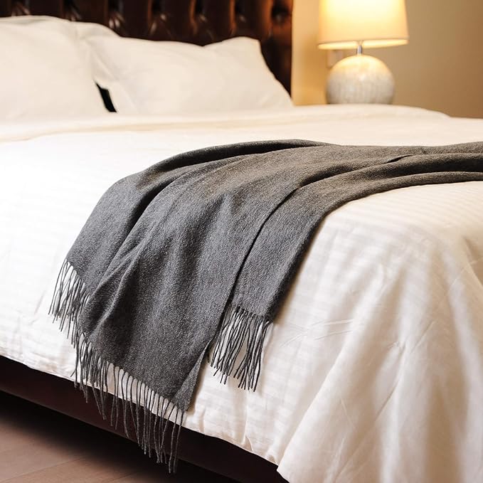 CUDDLE DREAMS Premium Cashmere Throw Blanket with Fringe, Luxuriously Soft (Gray)
