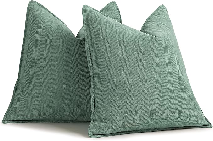 ZWJD Dusty Green Pillow Covers 22x22 Set of 2 Chenille Throw Pillow Covers with Elegant Design Soft and Luxurious Decorative Throw Pillows for Couch, Bed, and Home Decor