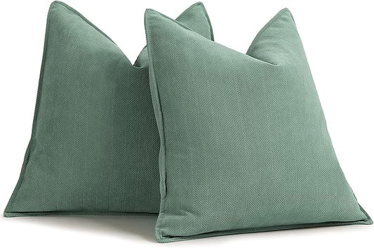 ZWJD Dusty Green Pillow Covers 24x24 Set of 2 Chenille Throw Pillow Covers with Elegant Design Soft and Luxurious Decorative Throw Pillows for Couch, Bed, and Home Decor
