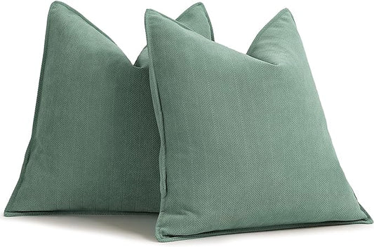 ZWJD Dusty Green Pillow Covers 18x18 Set of 2 Chenille Throw Pillow Covers with Elegant Design Soft and Luxurious Decorative Throw Pillows for Couch, Bed, and Home Decor